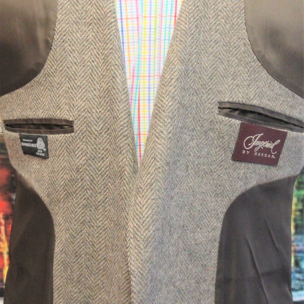 42 R- VTG Mens 100% WOOL SPORT COAT HERRINGBONE - Picture 7 of 7
